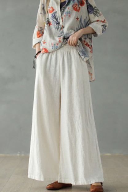 White Women Causal Palalzzo Linen Pants 2866