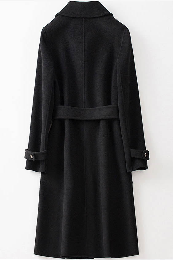 Autumn Winter Women Black Elegant Long Wool Coat 3757