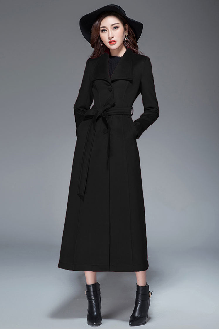 Black Long Warm Wool Coat 3987
