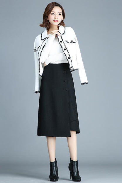 Brown Polyester A-Line Mid-Calf Skirt - High Waist Irregular Fall Style S014