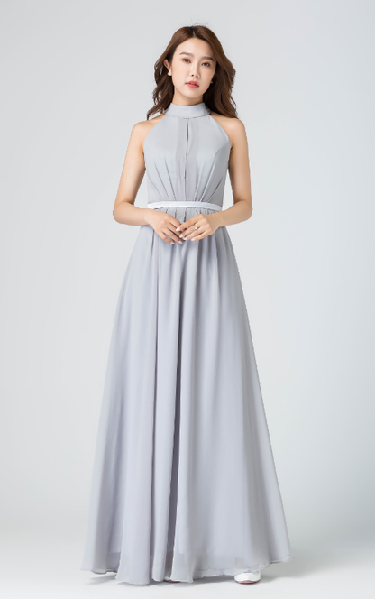 Gray Chiffon Maxi Dress with Sleeveless A-Line Silhouette for Summer – Xiaolizi