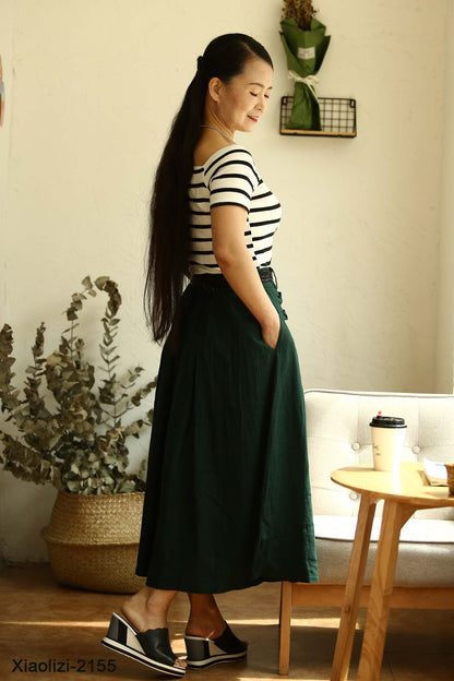 long pleated skirt