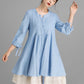 Linen shirt tunic dress in Blue 2358#
