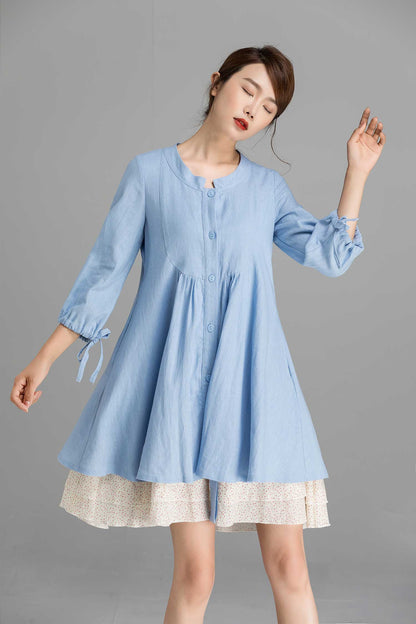 Linen shirt tunic dress in Blue 2358#