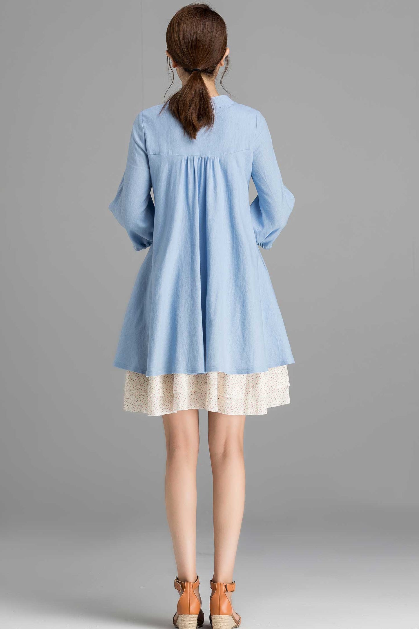 Linen shirt tunic dress in Blue 2358#