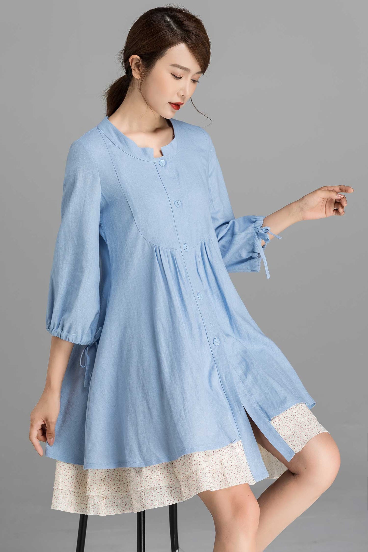 Linen shirt tunic dress in Blue 2358#