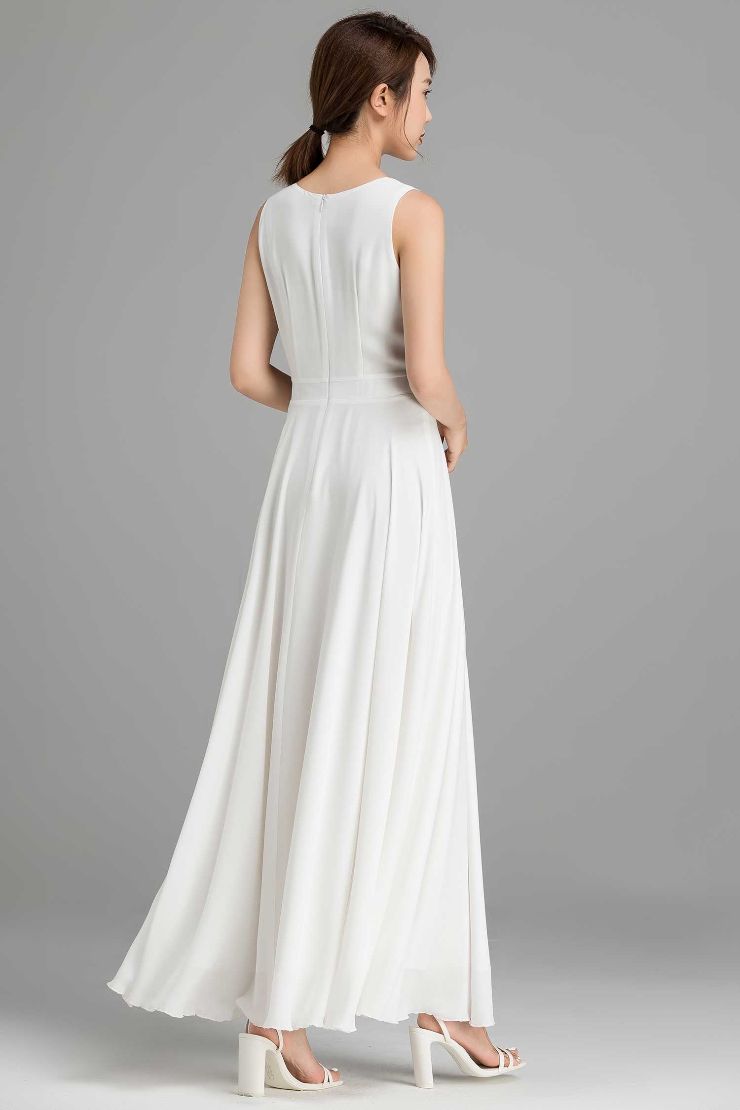 White Chiffon Maxi Dress Handmade Summer Wedding & Party Gown Off White / M White Chiffon Maxi Dress Handmade Summer Wedding & Party Gown Off White / M