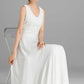 maxi white party dress with V neck line for women 2366#