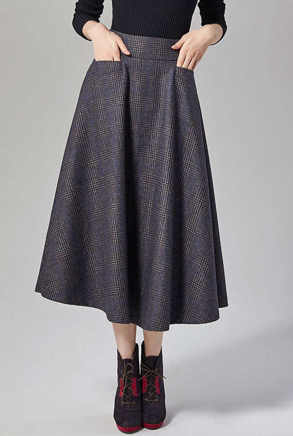 Tall waist show thin wool skirt with pocket J107