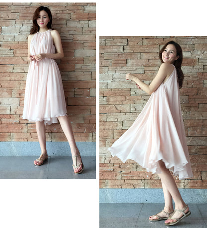 Yellow Chiffon Dress - Sleeveless Swing Silhouette 2948