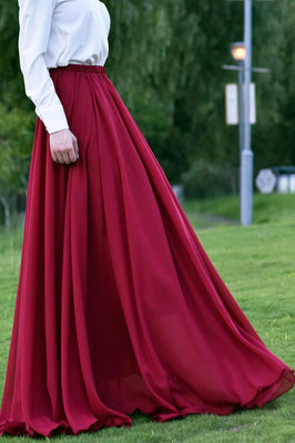 Chiffon Pleated Maxi Skirt - Elastic Waist, Lined | Xiaolizi 3505