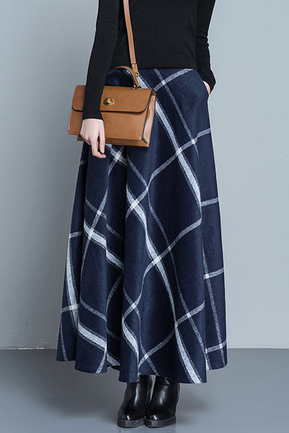 Autumn Winter Plaid Wool Skirt 3915