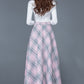 Women Pink Plaid Wool Skirt 3935
