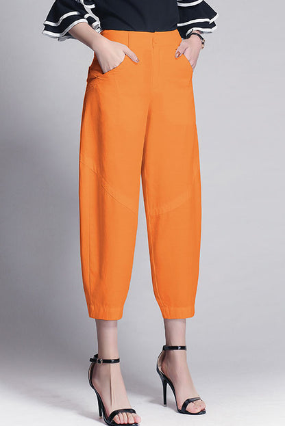White Linen Wide Leg Pants - Casual Comfort with Front Pockets 3527