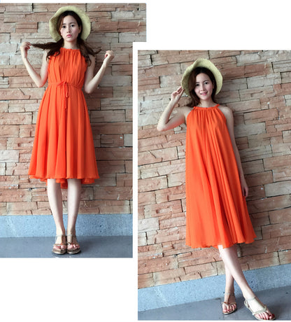 Yellow Chiffon Dress - Sleeveless Swing Silhouette 2948