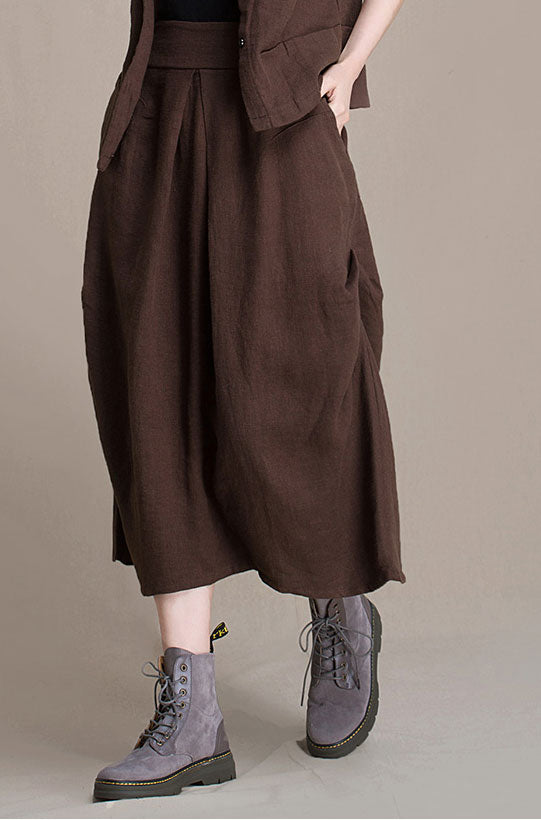 Maxi linen A-line autumn skirt J084-6