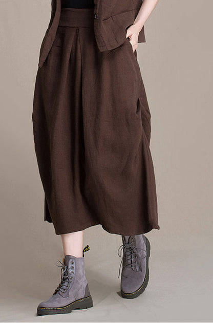 Black Linen Maxi Skirt - A-Line High Waist Autumn Layer J084-6