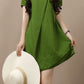Summer New Cotton Linen Women Loose Short Sleeve Dress 3683