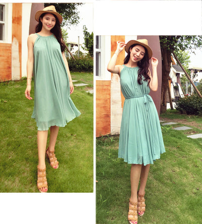 Yellow Chiffon Dress - Sleeveless Swing Silhouette 2948