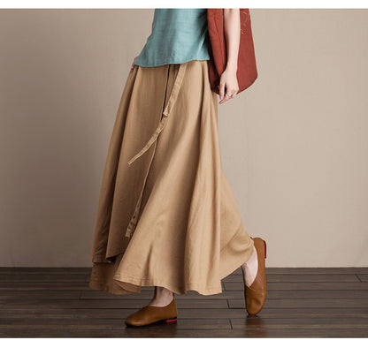 Black Linen Maxi Skirt - A-Line High Waist Autumn Layer J084-6