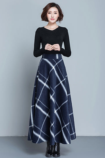 Autumn Winter Plaid Wool Skirt 3915