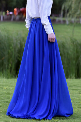 Chiffon Pleated Maxi Skirt - Elastic Waist, Lined | Xiaolizi 3505