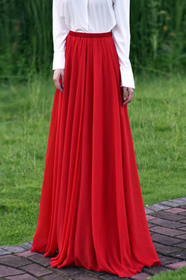 Chiffon Pleated Maxi Skirt - Elastic Waist, Lined | Xiaolizi 3505