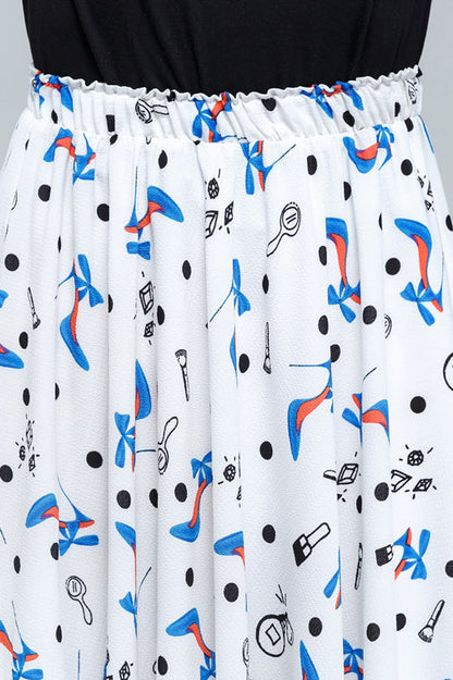 Printed Chiffon Maxi Skirt - Elastic Waist, Swing Silhouette 3608
