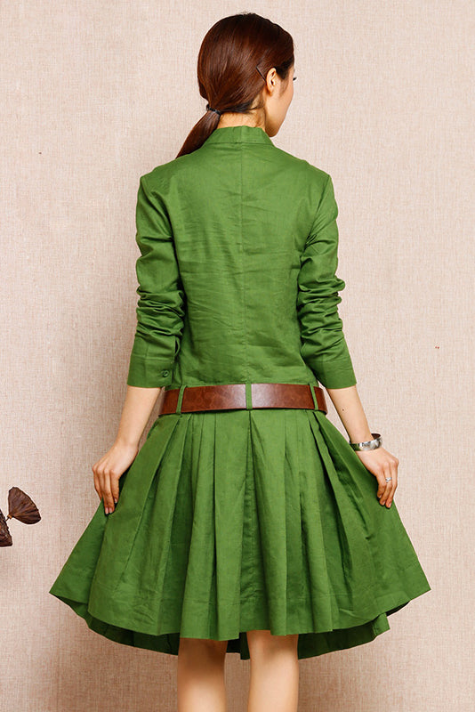 New Spring Summer Vintage Inspired Long Sleeve Linen Dress 3681