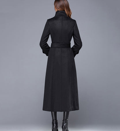 Handmade Dark Green Wool Coat – Double Breasted Military Long Overcoat | Xiaolizi 2452