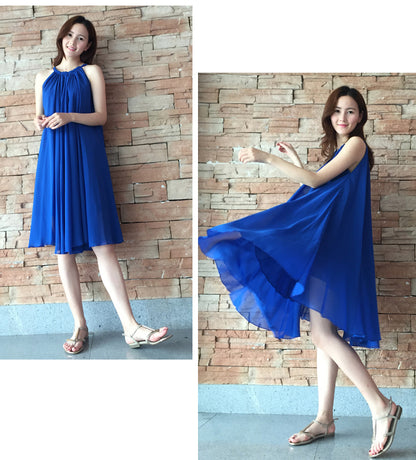 Yellow Chiffon Dress - Sleeveless Swing Silhouette 2948