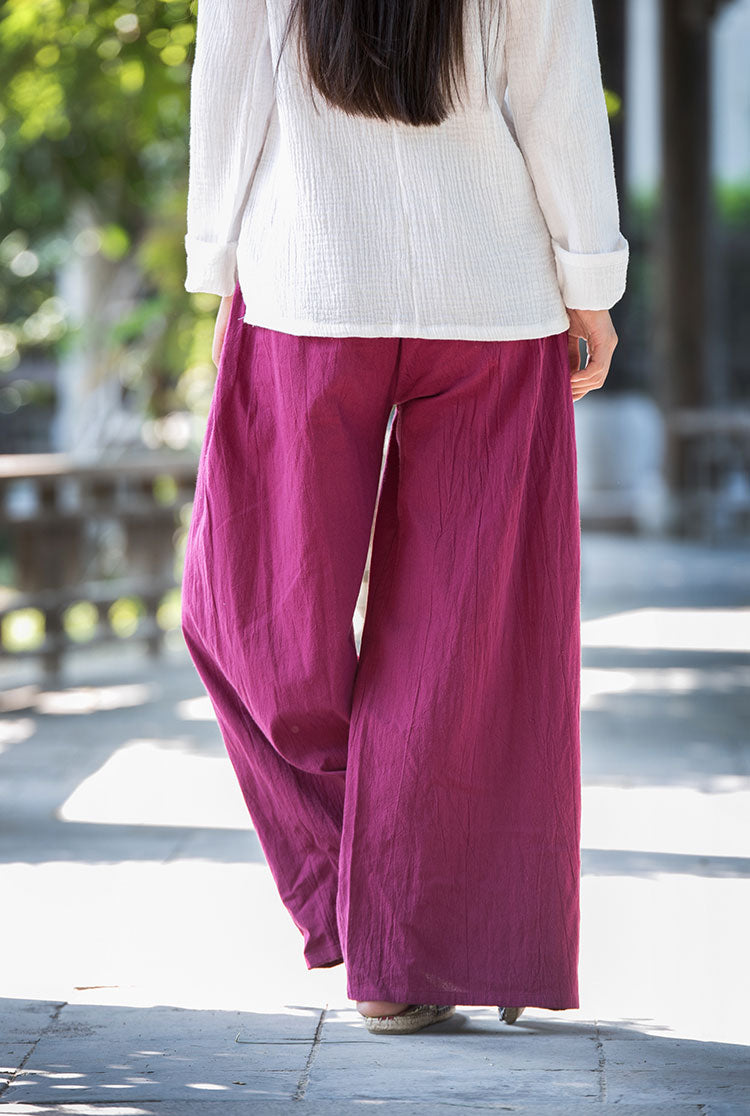Loose-fitting flapper pants with elastic waist linen straight trousers –  XiaoLizi