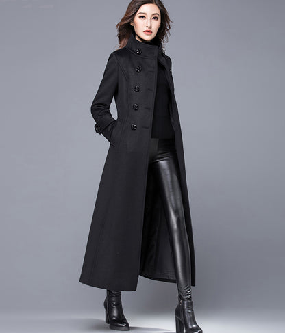 Handmade Dark Green Wool Coat – Double Breasted Military Long Overcoat | Xiaolizi 2452