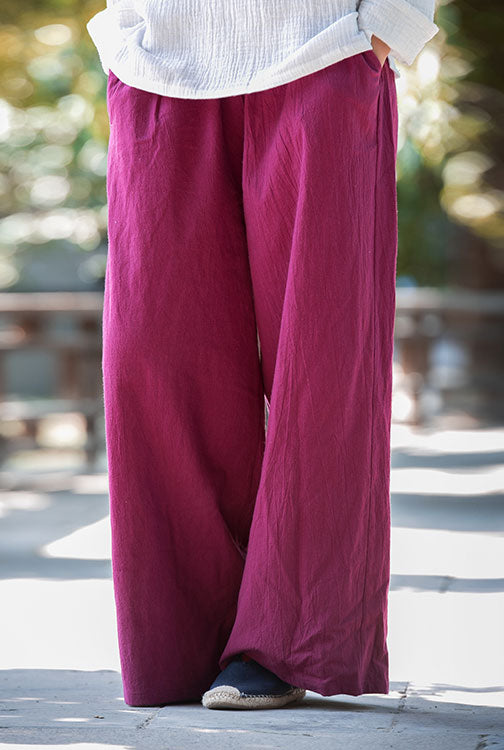 Loose-fitting flapper pants with elastic waist linen straight