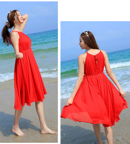 Yellow Chiffon Dress - Sleeveless Swing Silhouette 2948