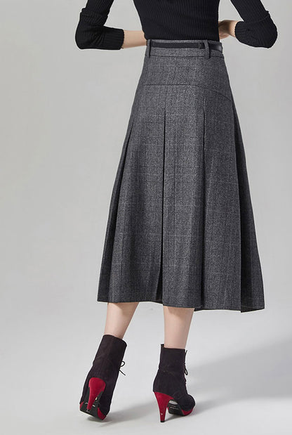 Brown Wool Midi Skirt - High Waist Flared Silhouette J102