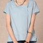 New Simple Summer Pure Color Linen Round Neck Tops 3686
