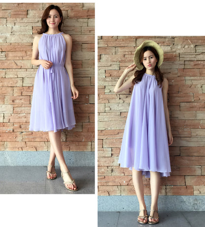 Yellow Chiffon Dress - Sleeveless Swing Silhouette 2948