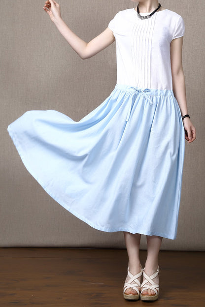 New Cotton Linen Round Neck Summer Midi Dress 3688