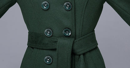 Handmade Dark Green Wool Coat – Double Breasted Military Long Overcoat | Xiaolizi 2452