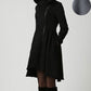 Black Winter Hooded Wool Coat Women 1121#