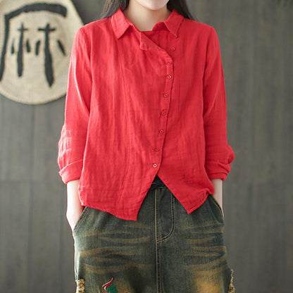 Vintage Cotton Linen button front Long Sleeve Shirt 1900053