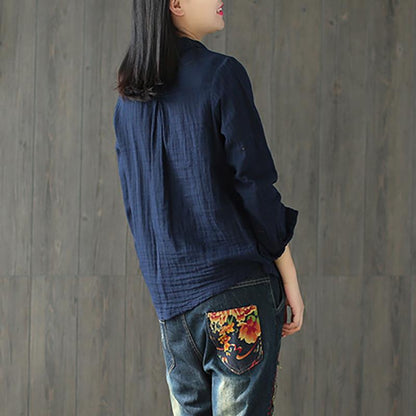 Vintage Cotton Linen button front Long Sleeve Shirt 1900053