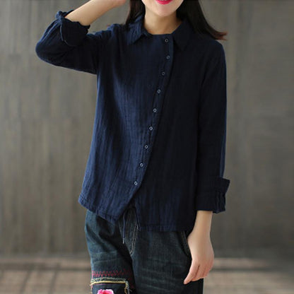 Vintage Cotton Linen button front Long Sleeve Shirt 1900053