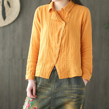 Vintage Cotton Linen button front Long Sleeve Shirt 1900053