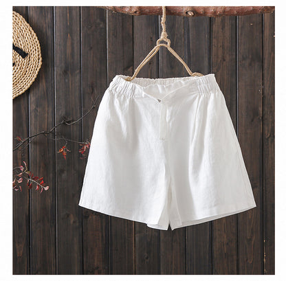 Linen Cotton Women Shorts - Wide Leg Elastic Waist | Xiaolizi 2814