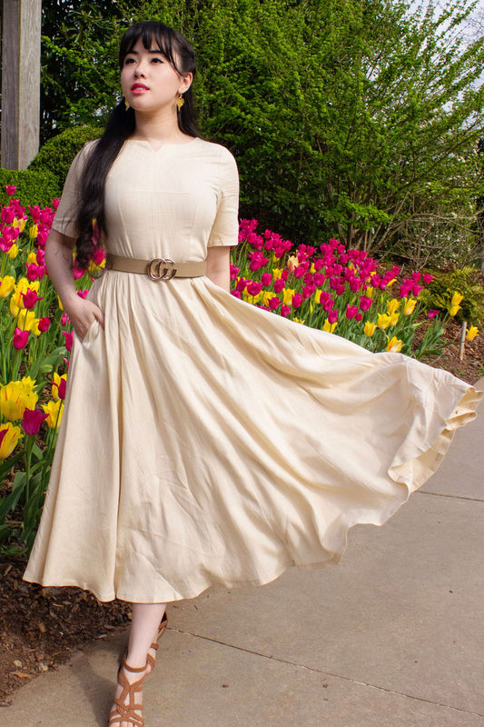 short sleeve fit&flare linen dress 2737