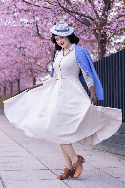 White Polyester Midi Dress with Vintage Pleated Shirt Design Off White / S