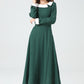 Green Long Sleeve Linen Maxi Dress 3813