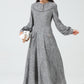 Spring Autumn Grey Long Linen Dress 3814